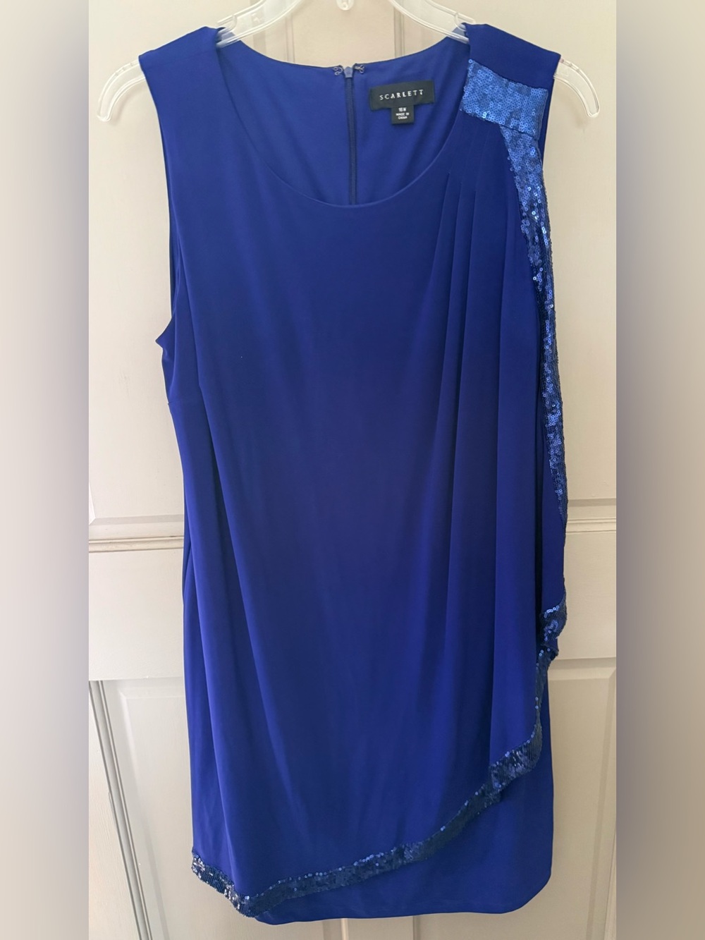Scarlett Cobalt Blue Sleeveless Midi Dress with Sequin Trim